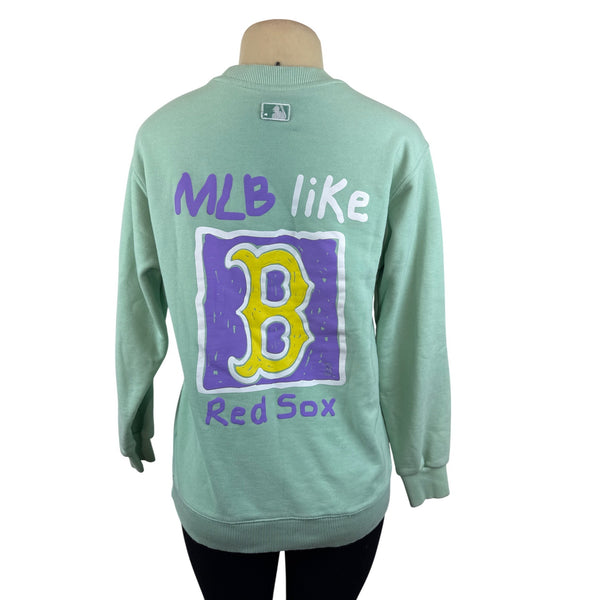 MLB Women's Mint Green Boston Red Sox Crewneck Long Sleeve Sweatshirt Sz S