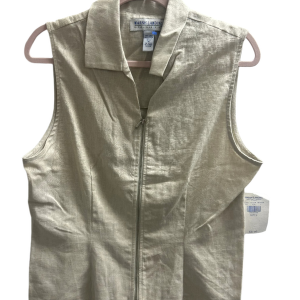 Marsh Landing Womens Beige Linen-Blend Zip Vest Size M