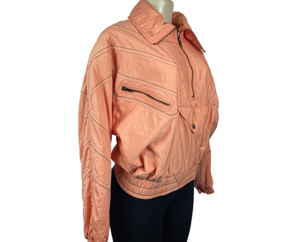 Vintage 90s Ellesse Women's Orange Windbreaker Ski Jacket w Zip & Snap Sz S