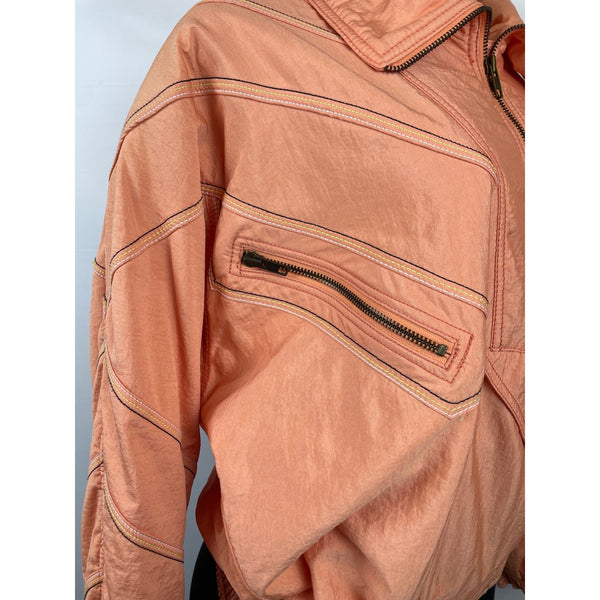 Vintage 90s Ellesse Women's Orange Windbreaker Ski Jacket w Zip & Snap Sz S