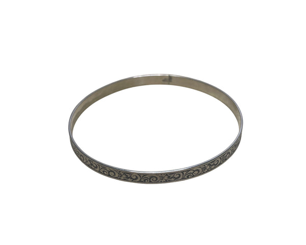 Sterling Silver Women’s Floral Patterned Bangle Bracelet Vintage 7.5 Inch Elegant Jewelry