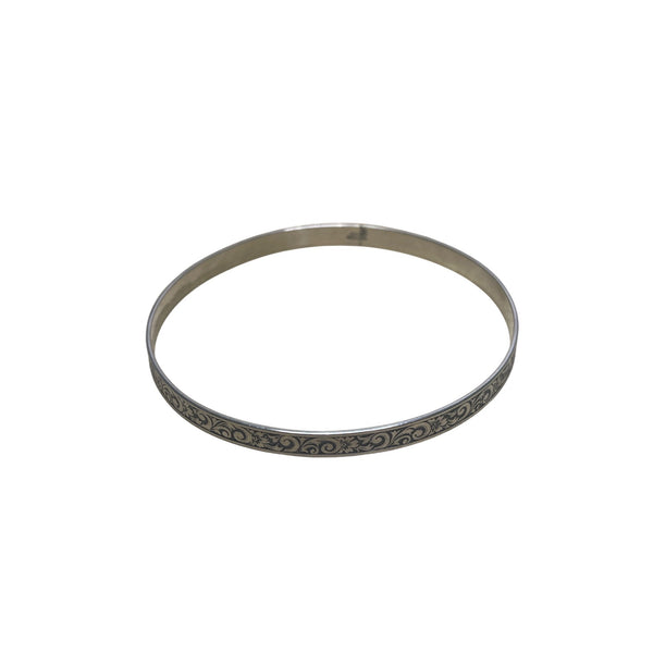Sterling Silver Women’s Floral Patterned Bangle Bracelet Vintage 7.5 Inch Elegant Jewelry