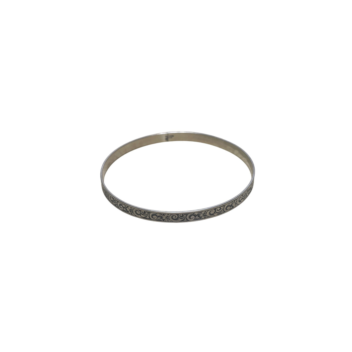 Sterling Silver Women’s Floral Patterned Bangle Bracelet Vintage 7.5 Inch Elegant Jewelry