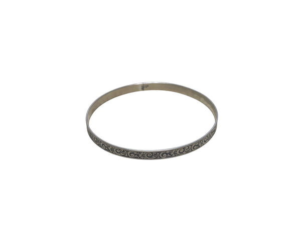 Sterling Silver Women’s Floral Patterned Bangle Bracelet Vintage 7.5 Inch Elegant Jewelry
