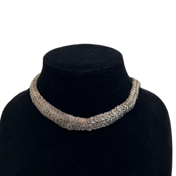 Vintage Silver Tone Choker Necklace 15in Intricate Chain Design Womens Jewelry