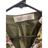 Karen Scott Womens Floral Tapestry Vest Olive Floral Pattern Vintage Style Large