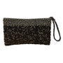 Black & Silver Beads With Zipper Closure Beaded Evening Clutch With Wristband
