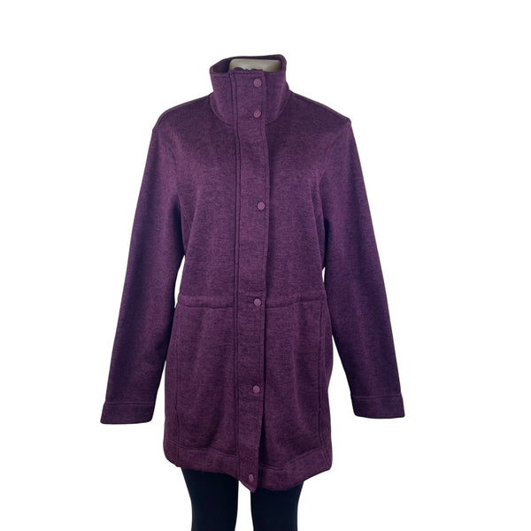 Lands’ End Women’s Plum Full-Zip Fleece Long Jacket W/High Collar Pockets Size M