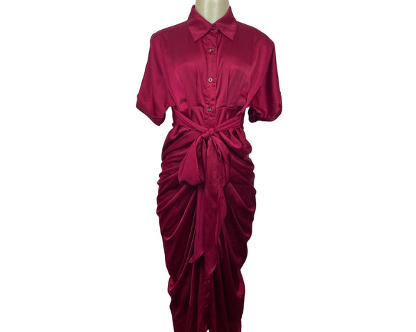 Vintage Women's Red Button Up Collar Shirt Dress Size S