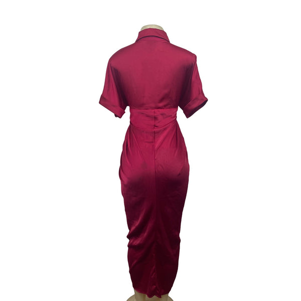 Vintage Women's Red Button Up Collar Shirt Dress Size S