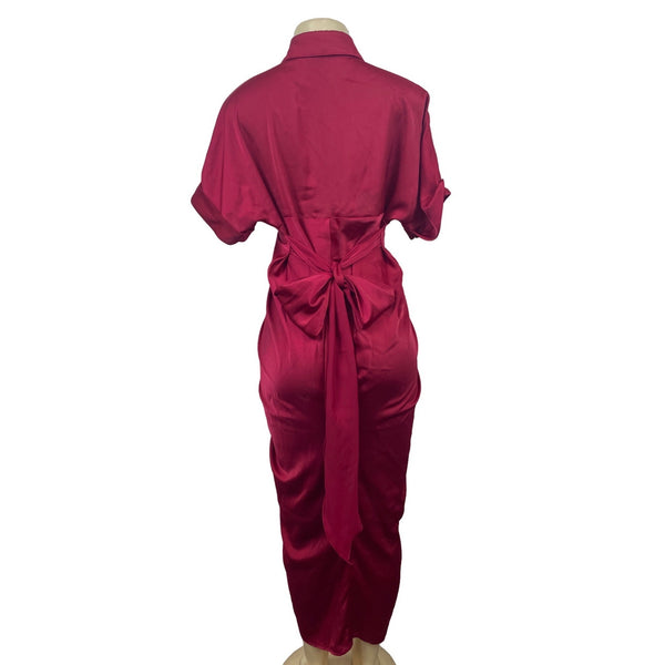 Vintage Women's Red Button Up Collar Shirt Dress Size S