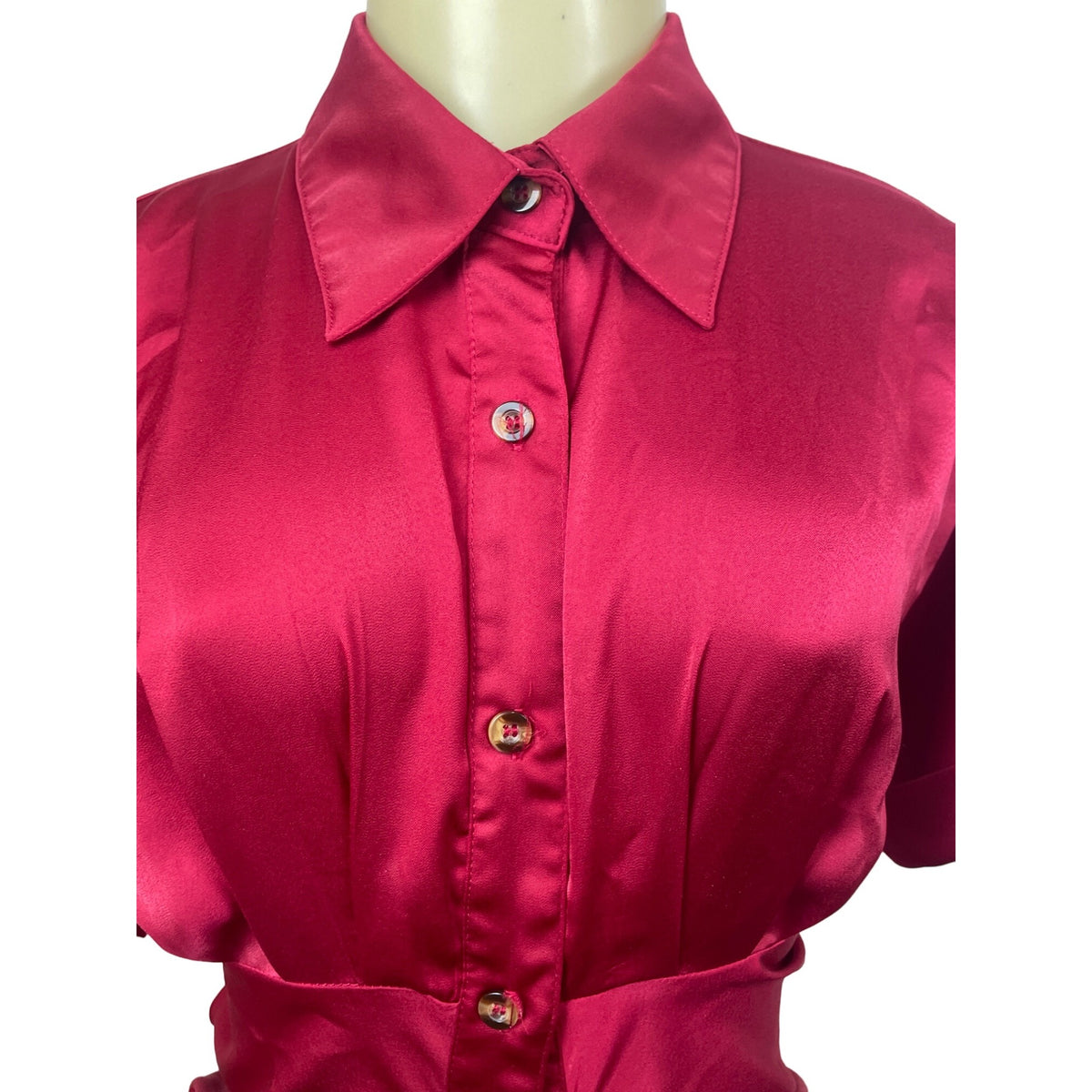 Vintage Women's Red Button Up Collar Shirt Dress Size S