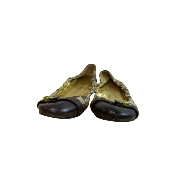 Coach Womens Brown Signature Print Flats Leather Accent Size Unknown
