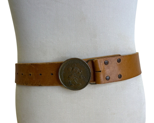 Vintage 1937 Mickey Mouse Brown Leather Belt With Metal Buckle