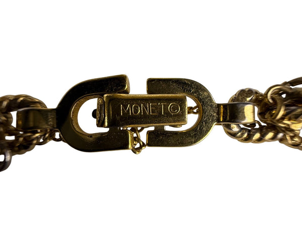 Monet Womens Gold Tone Chain Bracelet With Enamel Cake Charm Vintage