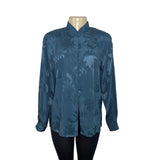 Vintage Tess Women's Blue Floral Patterned Button-Up Blouse Sz M