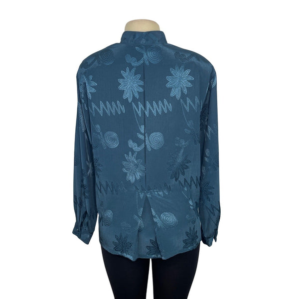 Vintage Tess Women's Blue Floral Patterned Button-Up Blouse Sz M
