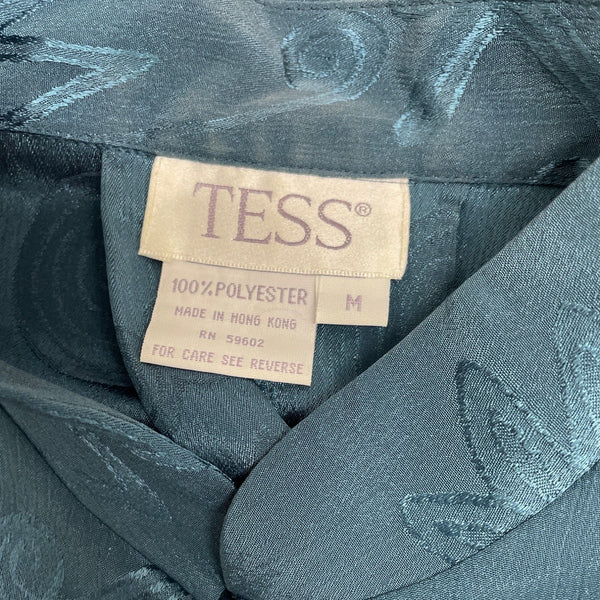 Vintage Tess Women's Blue Floral Patterned Button-Up Blouse Sz M