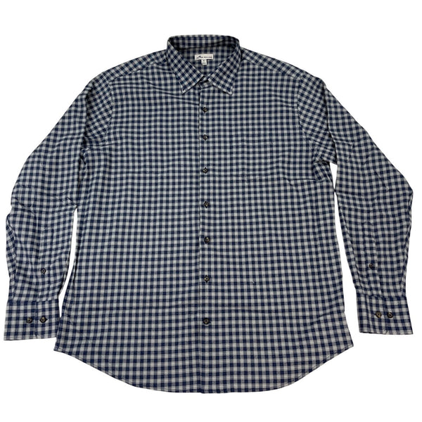 Peter Millar Mens Blue & Gray Checkered Button-Up Shirt Size XL