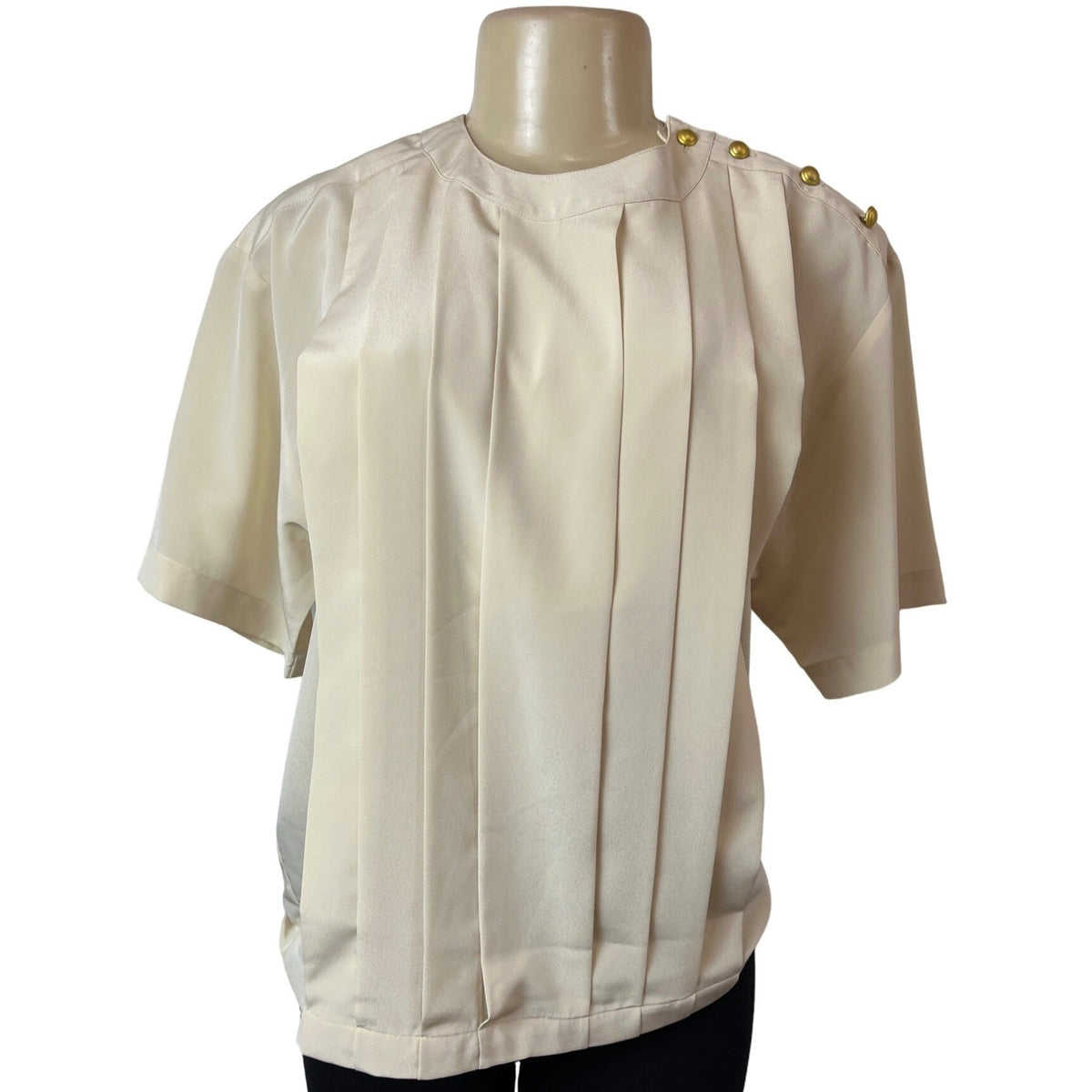 Vintage Josephine Chaus Women's Beige Short Sleeve Blouse Sz 10