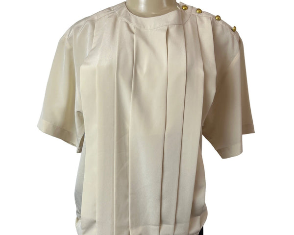 Vintage Josephine Chaus Women's Beige Short Sleeve Blouse Sz 10