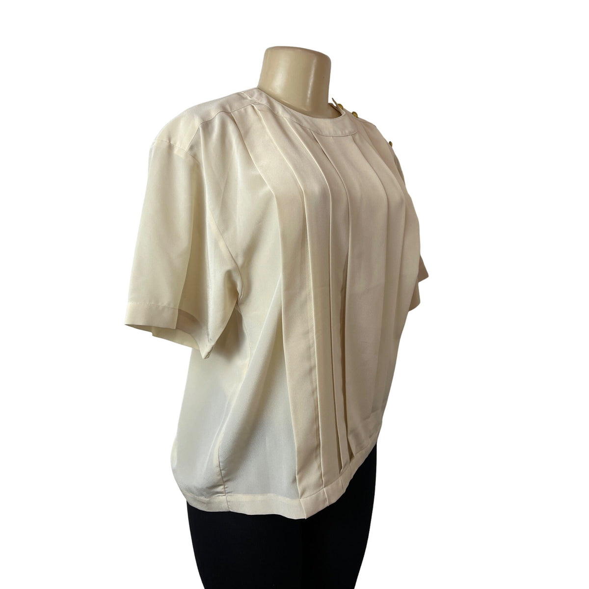 Vintage Josephine Chaus Women's Beige Short Sleeve Blouse Sz 10