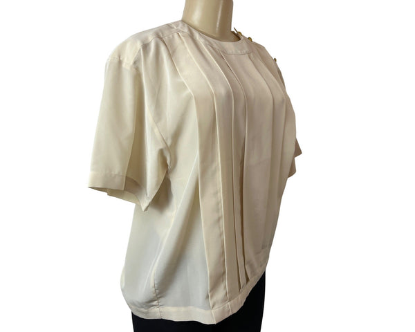 Vintage Josephine Chaus Women's Beige Short Sleeve Blouse Sz 10