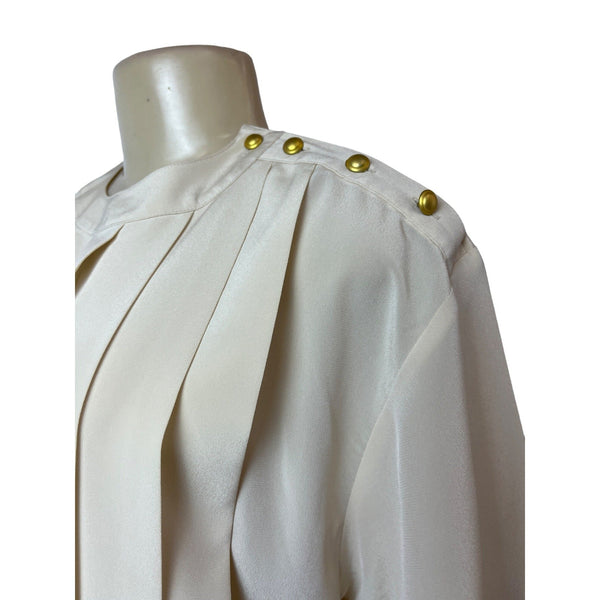 Vintage Josephine Chaus Women's Beige Short Sleeve Blouse Sz 10