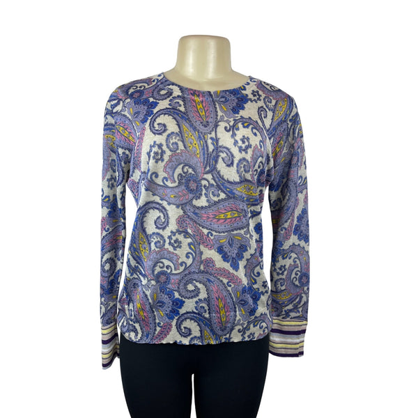 Loft Women's Purple Italian Yarn Paisley Print Blouse Shirt Sz M