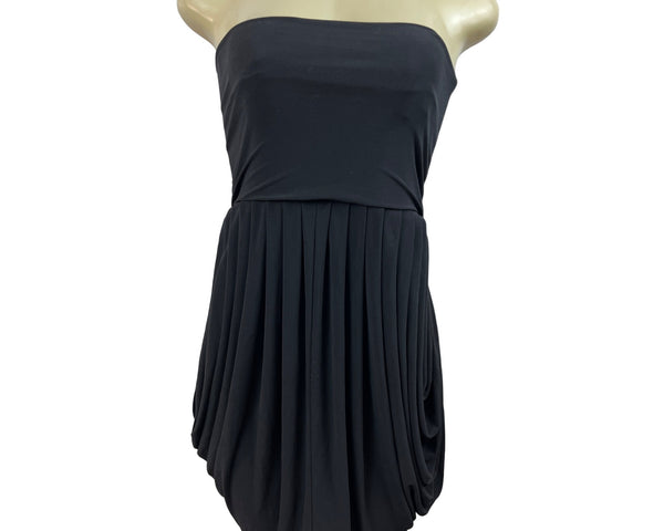 Women's Strapless Black Draped Cocktail Knee Length Dress Sz XS/S
