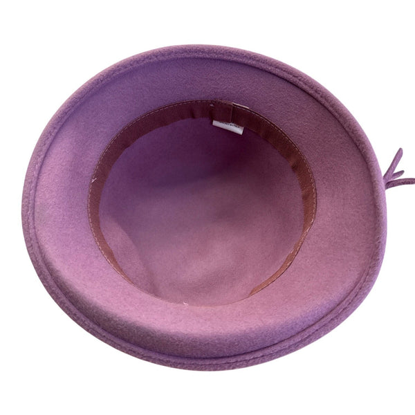 Purple Wool Felt Cloche Hat With Decorative Bow Accent