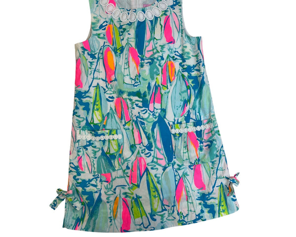Lilly Pulitzer Girls Multi-Color Nautical Dress With Embellished Neck Sz 8
