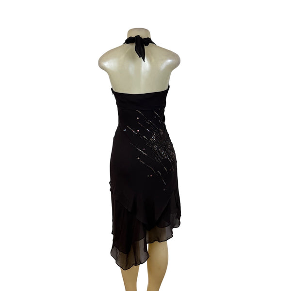 BCBGMAXAZRIA Brown Mahogany Halter Embellished Cocktail Dress Evening Wear Sz 4