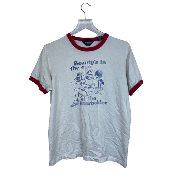 Abercrombie Mens White/Red Cotton Ringer T-Shirt "Beautys In The Eye Of The Beerholder" Graphic Size M
