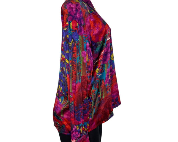 Vintage Escada By Margaretha Ley 100% Silk Multicolor Jungle Print Button-Up Blouse Womens Size 42