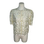Vintage Raffaella Ivory Floral Lace Short Sleeve Blouse With Pearl Button Accents