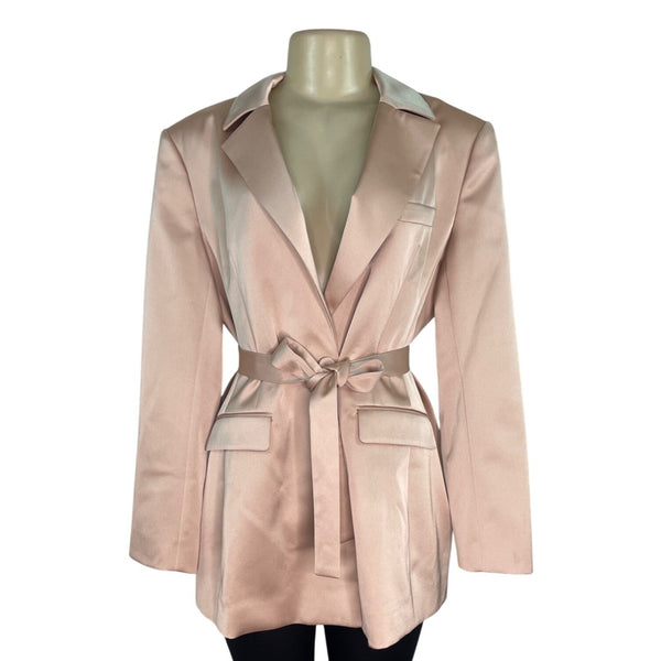 BCBG Maxazria Women Belted Blazer Coat Pink Long Sleeve Slim Fit Size L - New