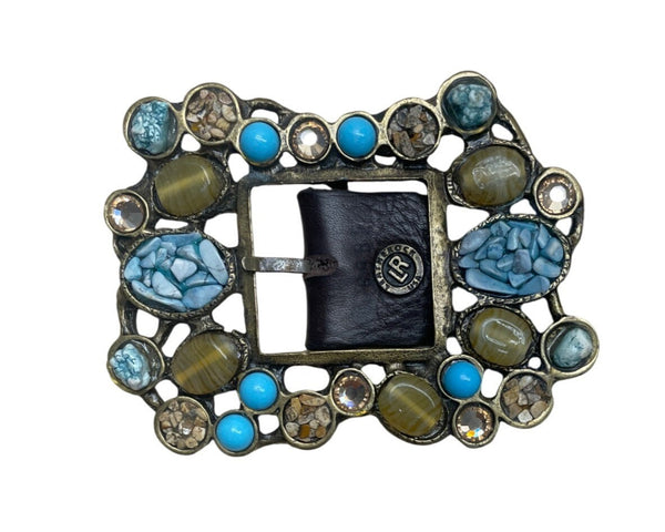 Handcrafted Brown Braided Leather Belt With Gemstone Embellished Buckle For Women