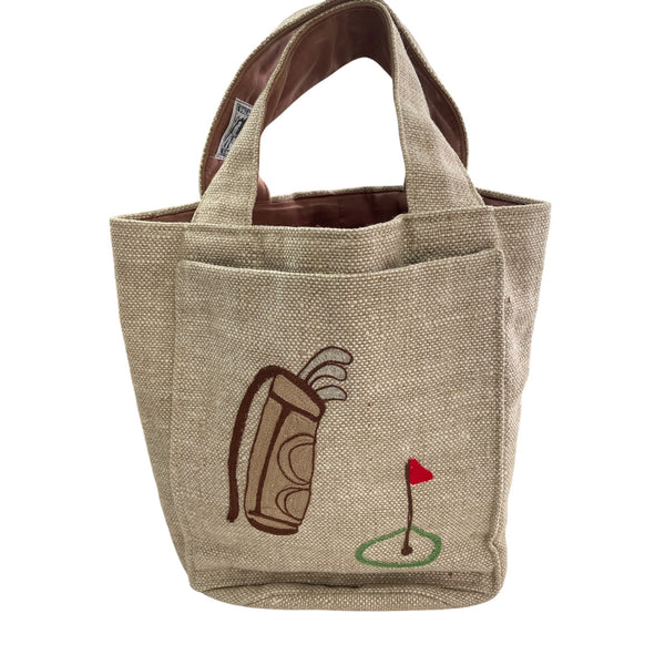Palmer Smith Beige Canvas Tote Bag With Embroidered Golf Design