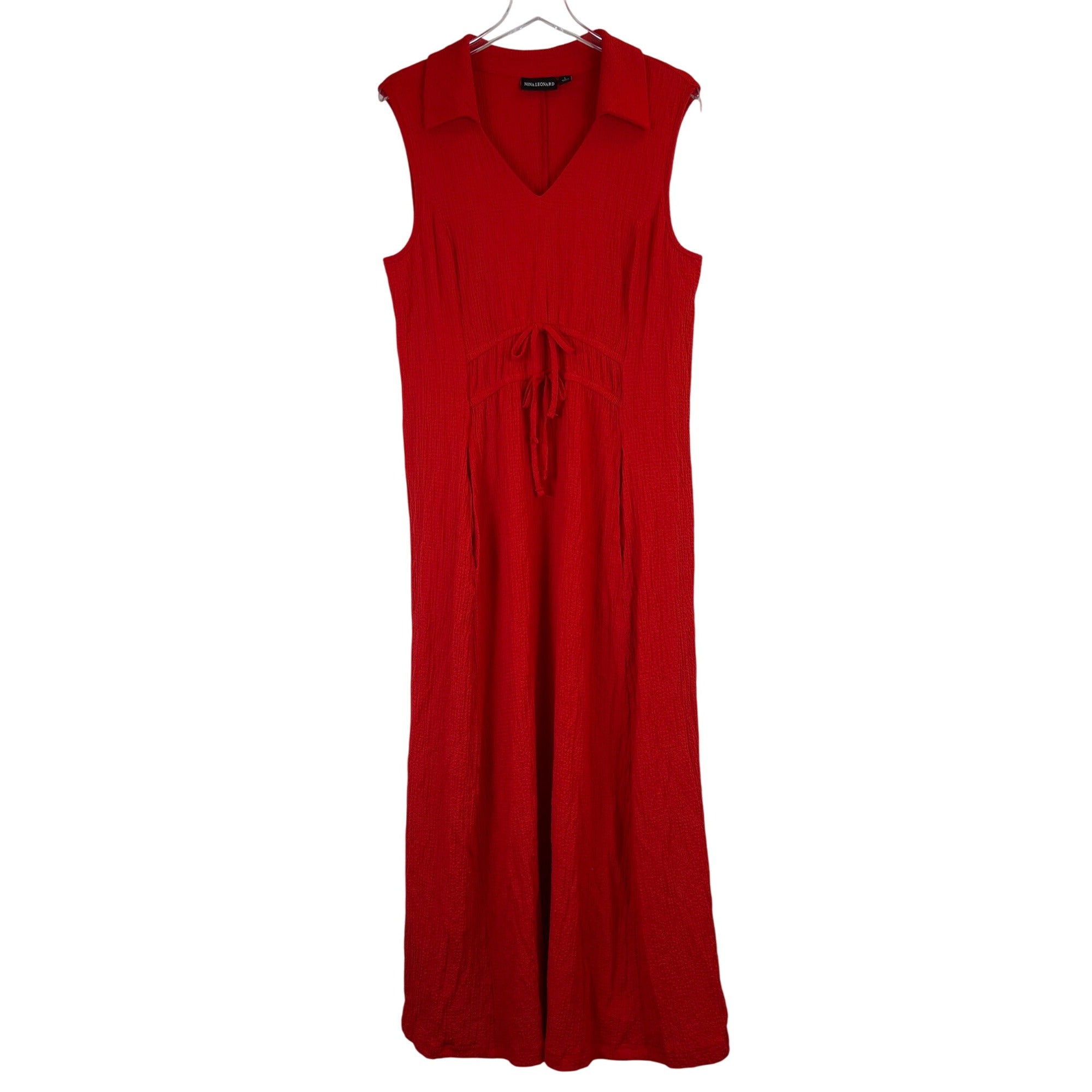 Nina Leonard Womens Red Sleeveless Textured Maxi Dress With Tie Waist –  Picky Thrifter