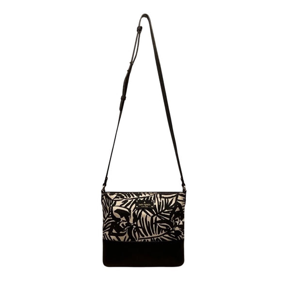 Kate Spade New York Black & White Palm Prin Adjustable Strap Crossbody Bag Sz M