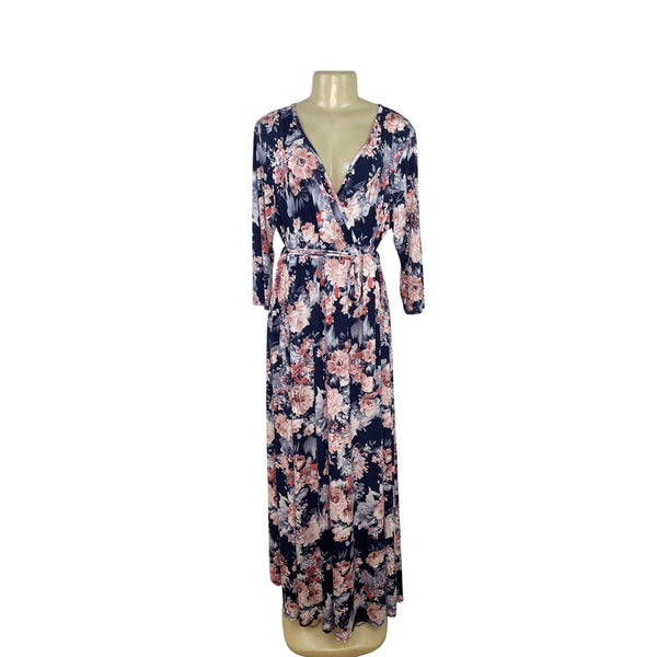 PinkBlush Women’s Floral Maxi Wrap Dress Navy Pink Soft Sz 3XL - New