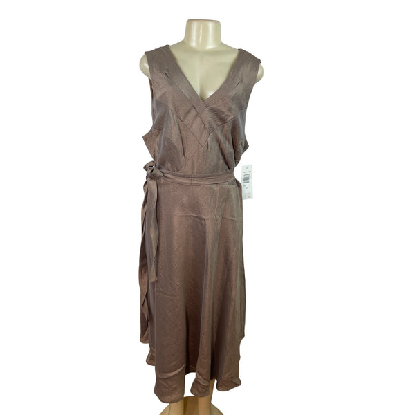 Signature Bronze Sleeveless Wrap Midi Dress With Tie Waist Sixe 22W - New