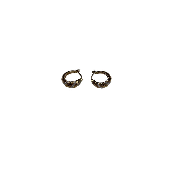 Gold-Tone Womens Twisted Hoop Earrings With Diamond Accents Small Size
