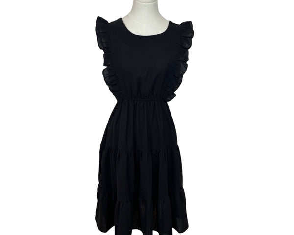 Black Ruffle Sleeveless Dress By Soun Hong - Casual Elegant Design Sz M-L