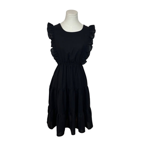 Black Ruffle Sleeveless Dress By Soun Hong - Casual Elegant Design Sz M-L