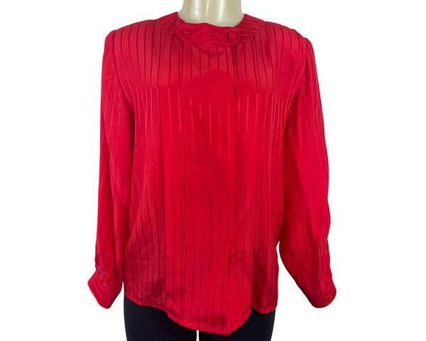 Vintage Micheal’s Women’s Red Striped Long Sleeve Button Blouse