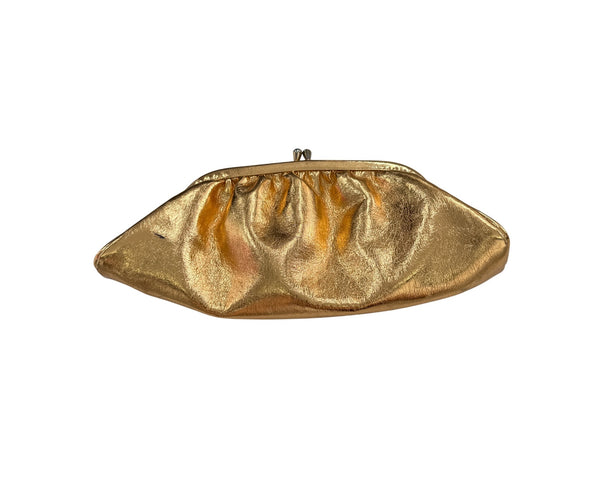 Vintage Gold Chain Metallic Clutch Womens Purse Classic Evening Bag Folded Design