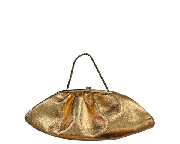 Vintage Gold Chain Metallic Clutch Womens Purse Classic Evening Bag Folded Design