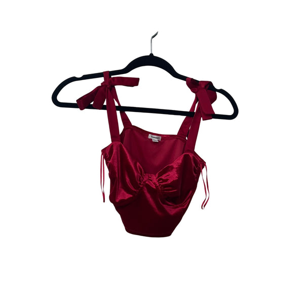 Garage Womens Red Satin Crop Top With Bow Tie Straps Size XS